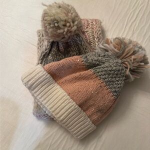 Tucker + Tate Pink and Gray Knit Scarf and Beanie set